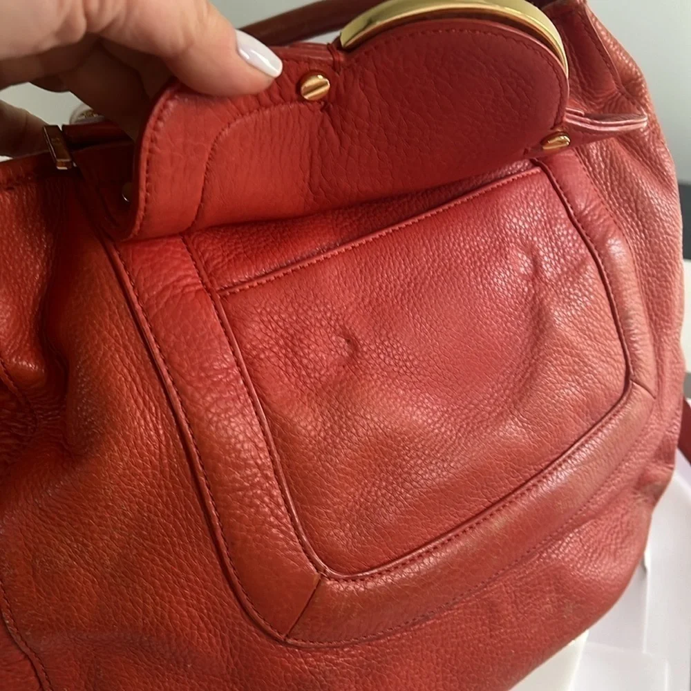 Tory Burch Amanda Orange Salmon Leather Satchel Shoulder Crossbody Bag